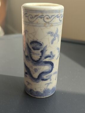 Vintage Nieman Marcus Made In Macau  Blue And White Porcelain Vase/Saki Cup